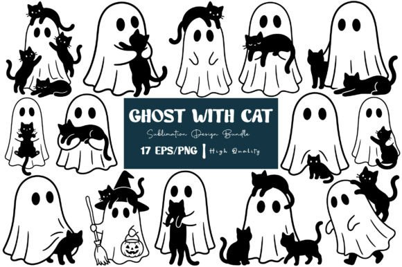 Download Retro Ghost with Black Cat EPS PNG - Retro Collection