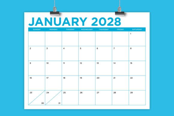 Download 2028 8.5 X 11 Inch Bold Color Calendar - Premium Resources