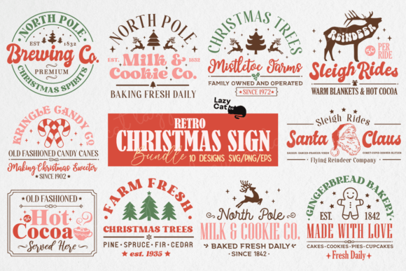 Download Retro Christmas Sign SVG Design Bundle - Retro Collection