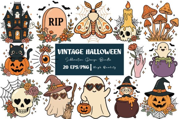 Download Retro Vintage Halloween EPS PNG Bundle - Retro Collection