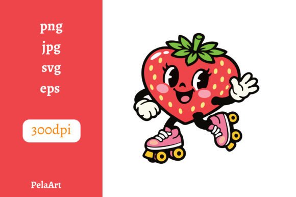 Download Retro Strawberry Roller Skates Mascot - Retro Collection